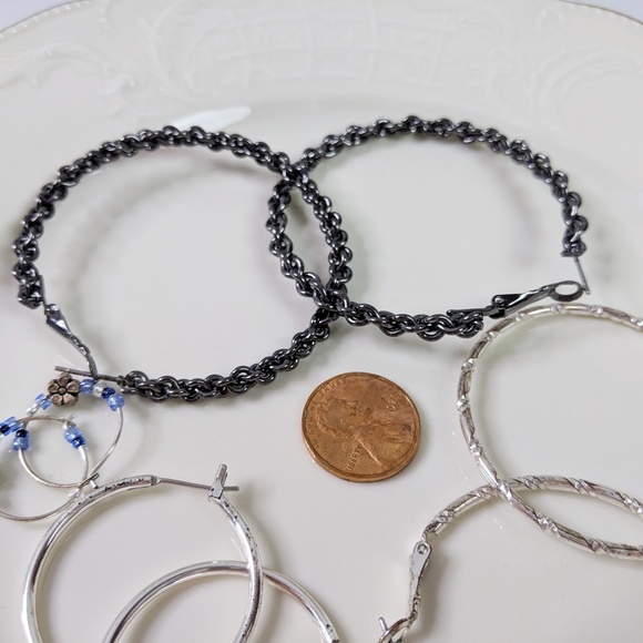 Jewelry - 🌜3 for $25🌛4 Pair of Silver Tone Hoop Earrings